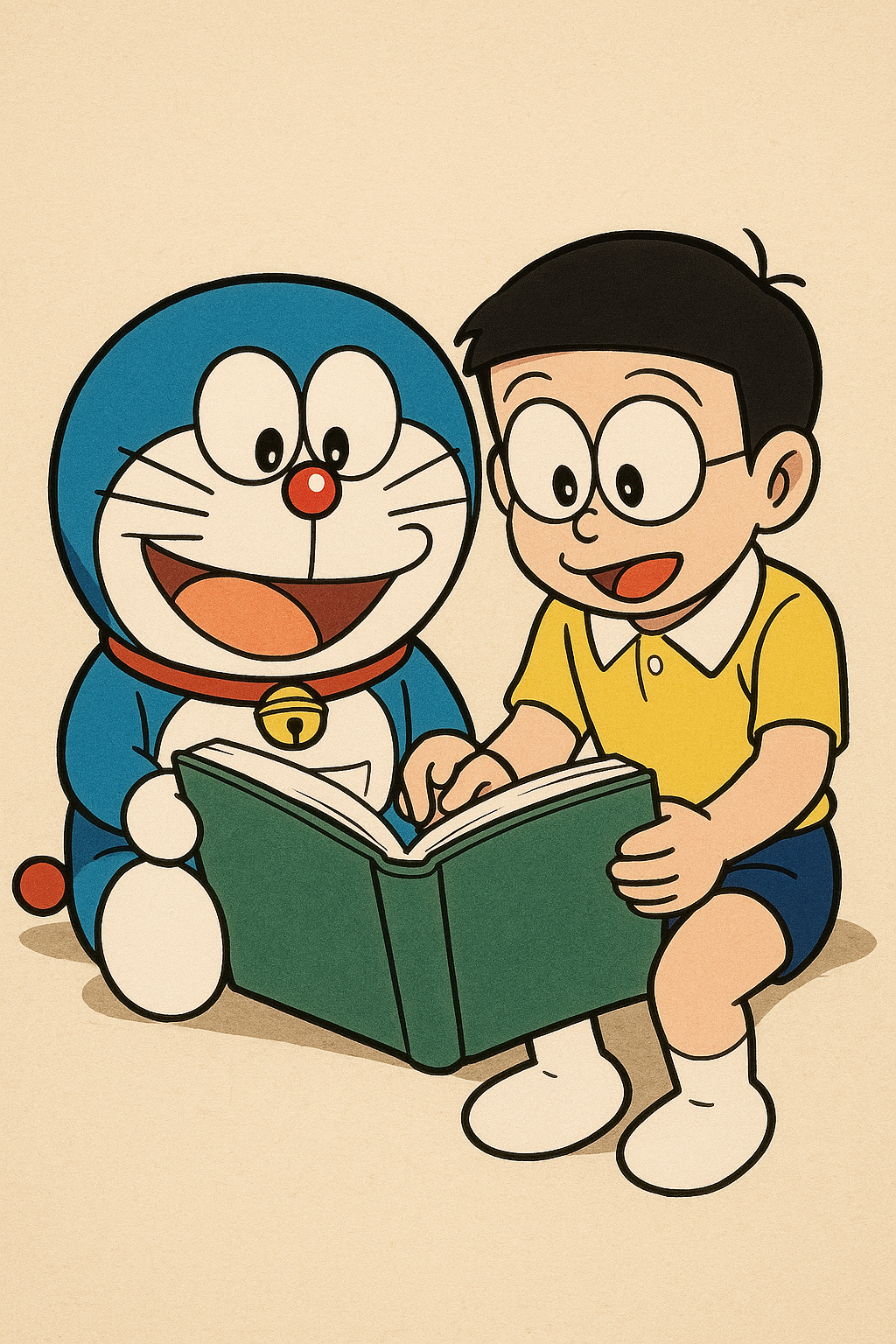 Doraemon và Nobita đọc sách